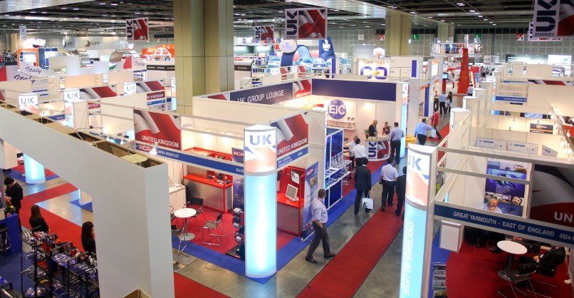 UK pavilion managed for the Energy Industries Council at an international energy exhibition, with the UK Group Lounge and national stands